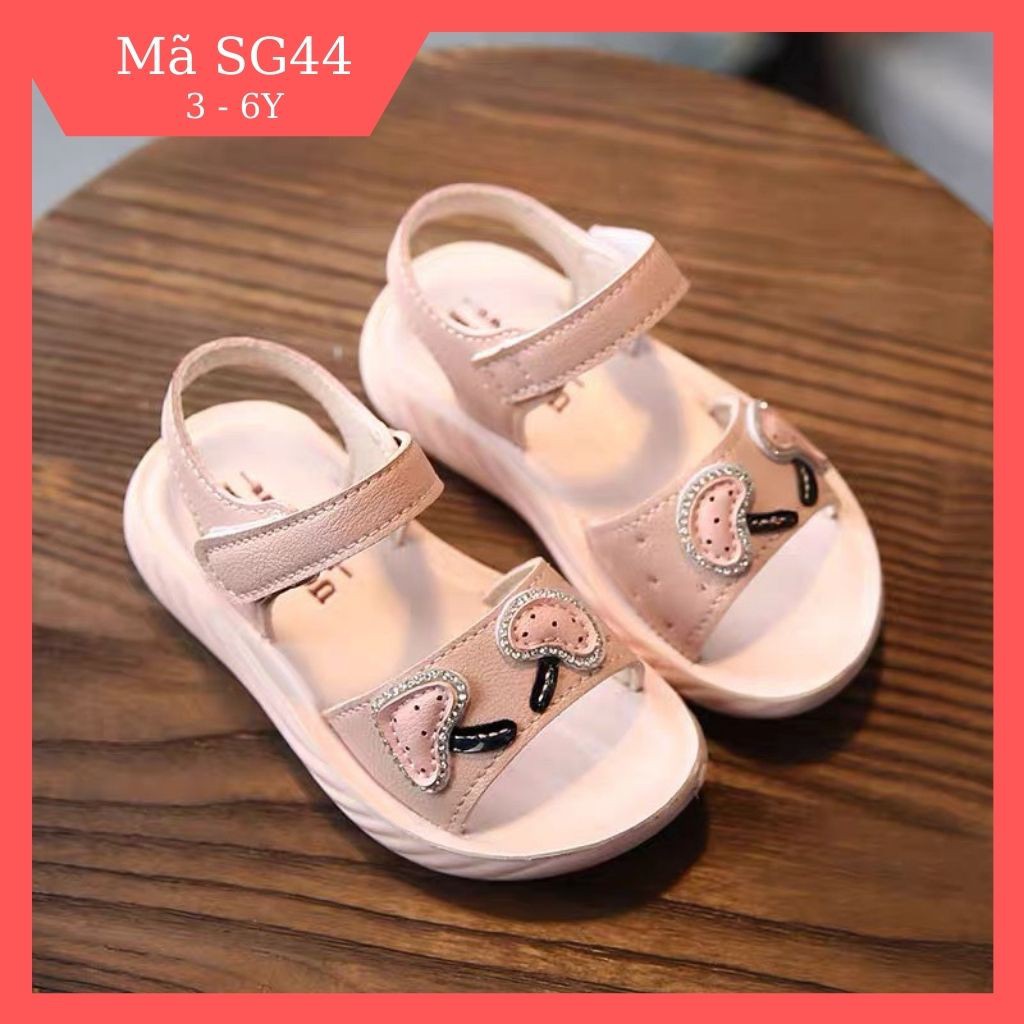 Dép sandal bé gái - dép quai hậu cho bé mùa hè quai ngang hình nấm da mềm kiểu dán màu hồng dễ thương 3 - 6 tuổi SG44