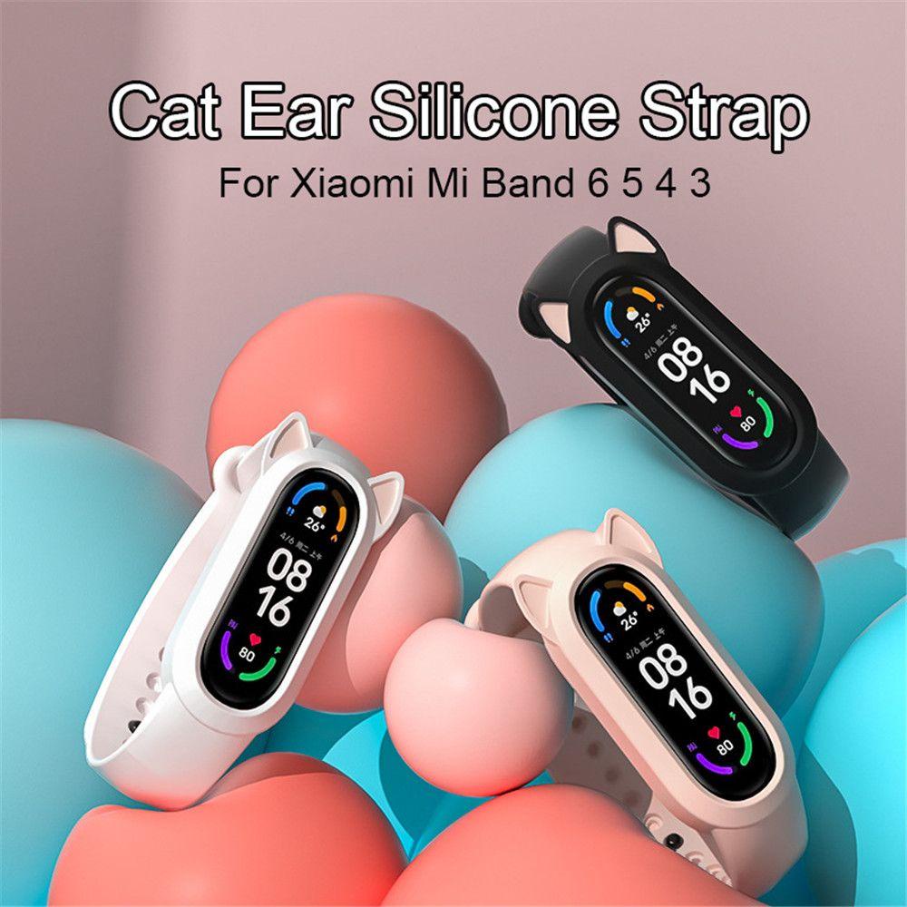 BTLIMER Dây Đeo Tay Bằng Silicone Thoáng Khí Hình Tai Mèo Cho Xiaomi Mi Band 6 5 4 3