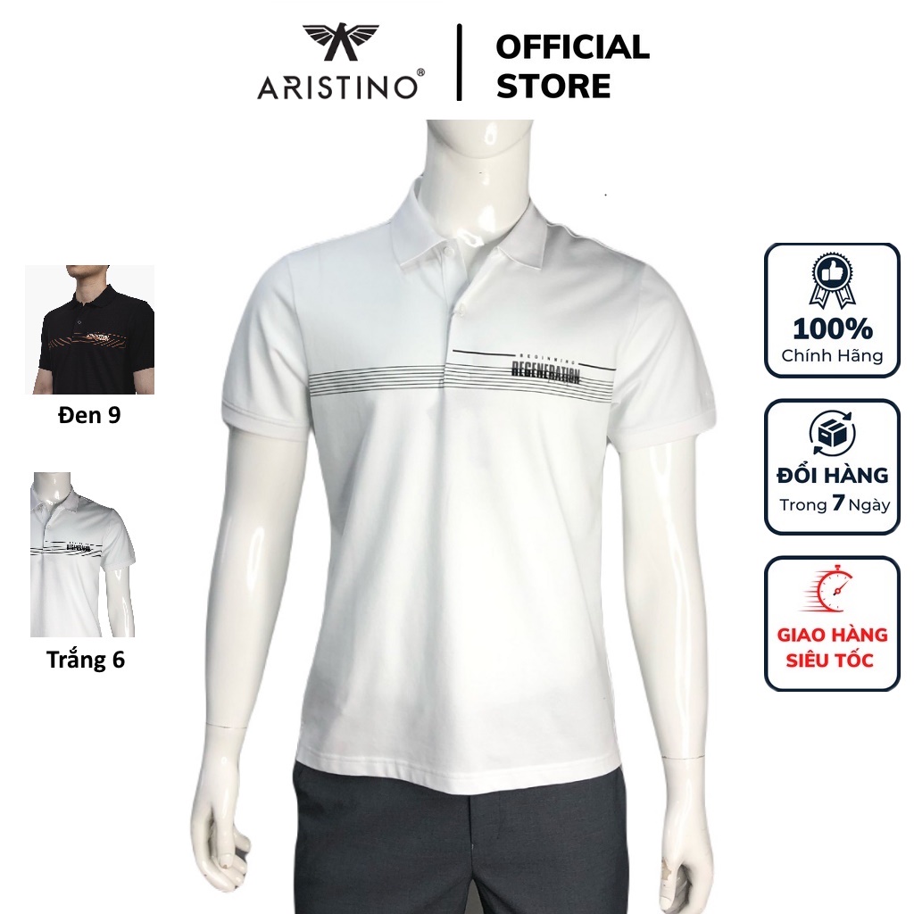 Áo thun polo nam Aristino APS029S2 phông ngắn tay cổ bẻ dáng suông vừa trơn màu họa tiết kẻ vải Organic Cotton Cao Cấp