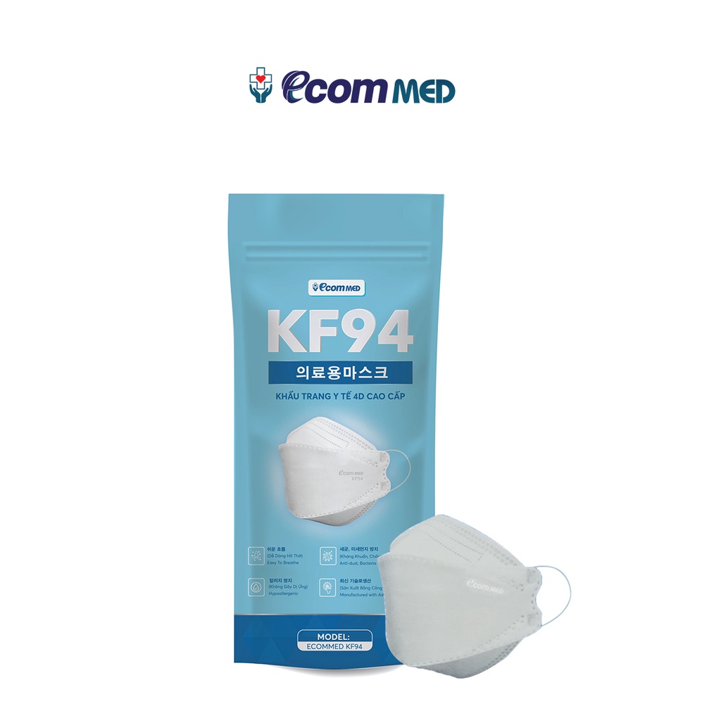 Thùng 100 Khẩu Trang KF94 EcomMed (10 Bịch) - Đạt Chuẩn FDA Hoa Kỳ