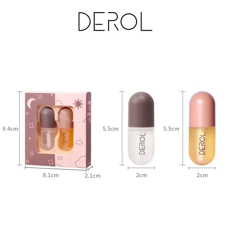 Set 2 Son Dưỡng Môi Dạng Lỏng DEROL Chiết Xuất Gừng Bạc Hà Tự Nhiên Hai Hiệu Ứng Dùng Cho Ngày Và Đêm