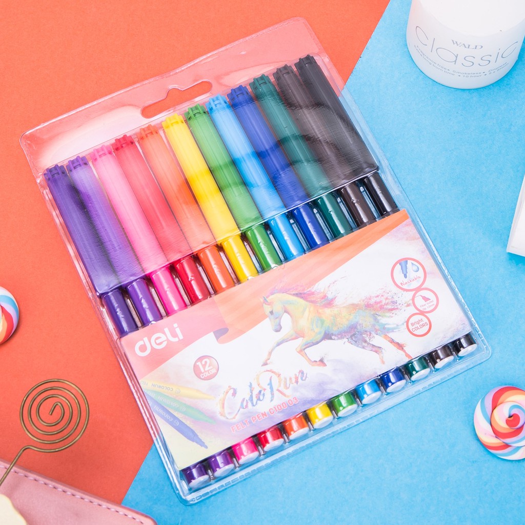 [Ship hỏa tốc] Vỉ bút lông màu Colorun Felt Pen Deli - ByLy Store 12 màu C10003 - 18 màu C10013 - 24 màu C10023