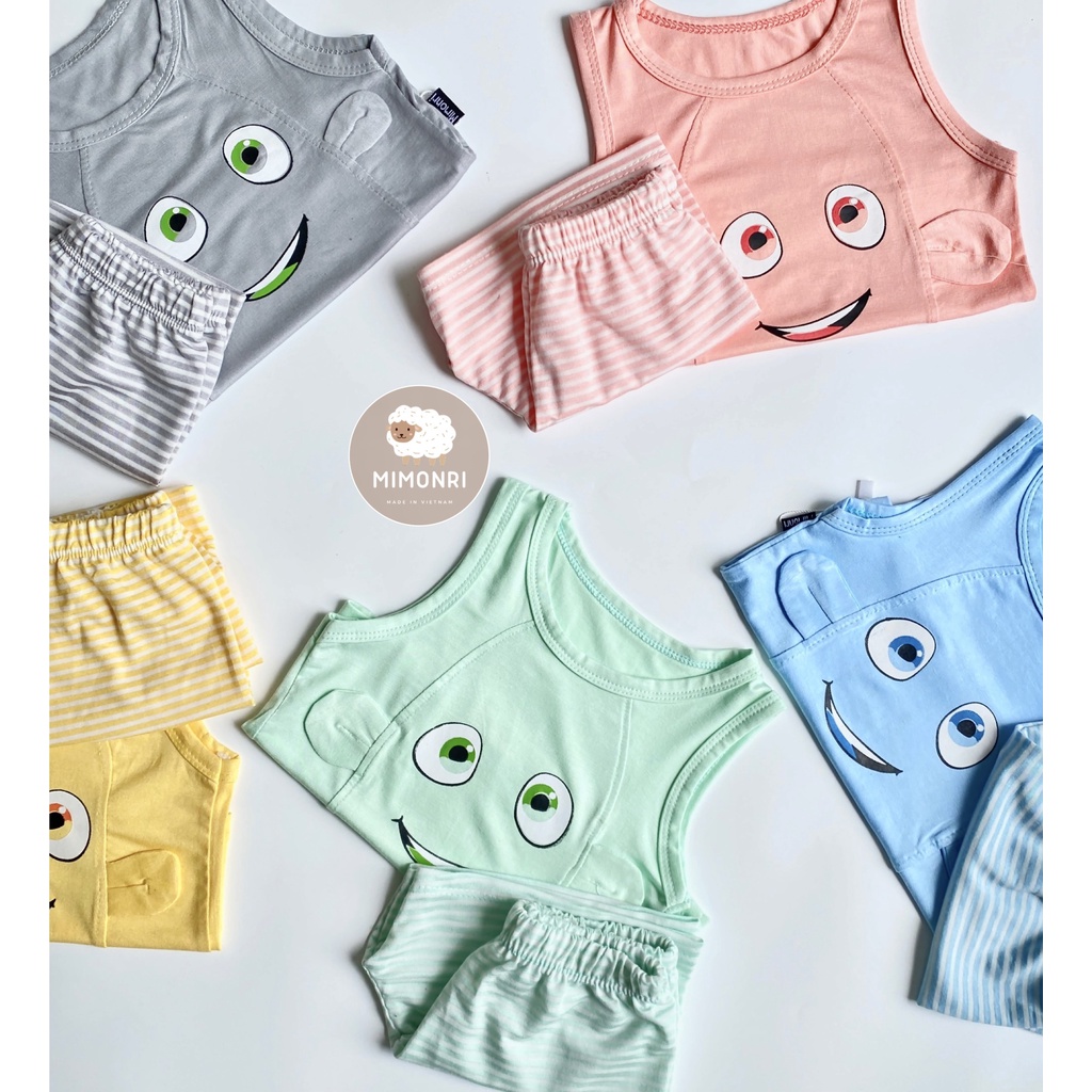 [SALE] Bộ Cộc Tay Cho Bé Trai, Bé Gái KIMCHIBABY Vải Thun Lạnh Hoạ Tiết Con Mắt Tai Thú, Đồ Bộ Cho Bé Mặc Nhà KW2208