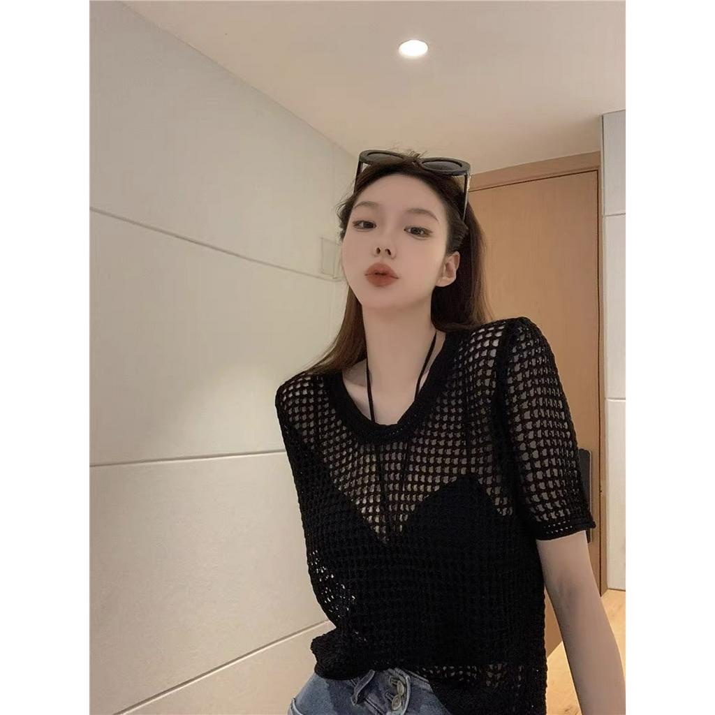 QKOOLE Áo Dệt Kim Ngắn Tay Chống Nắng Phong Cách Hàn Quốc Thời Trang Mùa Hè Cho Nữ