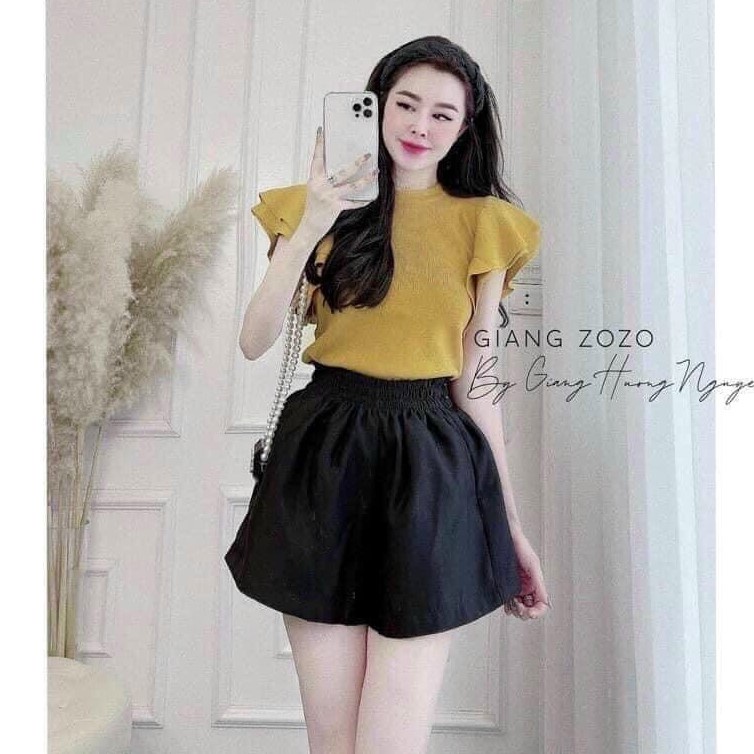 Áo len mỏng bèo vai dáng ôm, Áo kiểu cổ tròn tay bèo vải len co giãn AS8518 - NhiNhi Shop