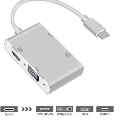 Bộ Chia Cổng Type C Sang Vga Hdmi Full Hd 4k X 2k Dvi + Usb 3.0 Hub 7