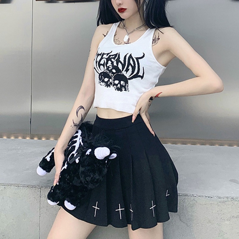 Áo Croptop Sát Nách In Họa Tiết Đầu Lâu Phong Cách Gothic Cổ Điển Những Năm 90 Cho Nữ