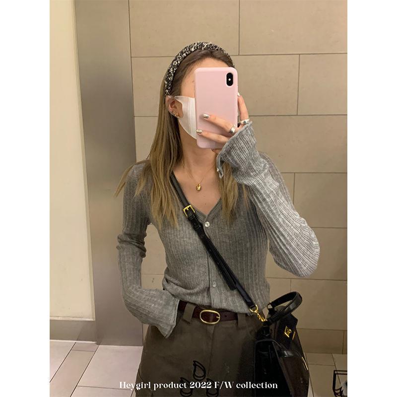 Áo Cardigan Dệt Kim Mỏng Cổ Chữ V Cài Nút Phong Cách Hàn Quốc Thời Trang Mùa Thu Cho Nữ