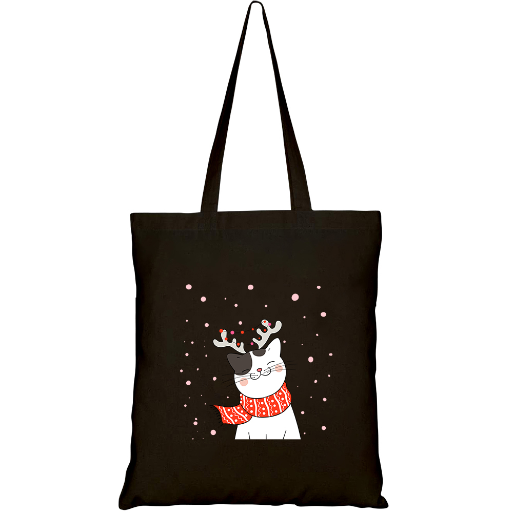 Túi vải tote canvas HTFashion in hình scarf red cat in snow for christmas new year HT86