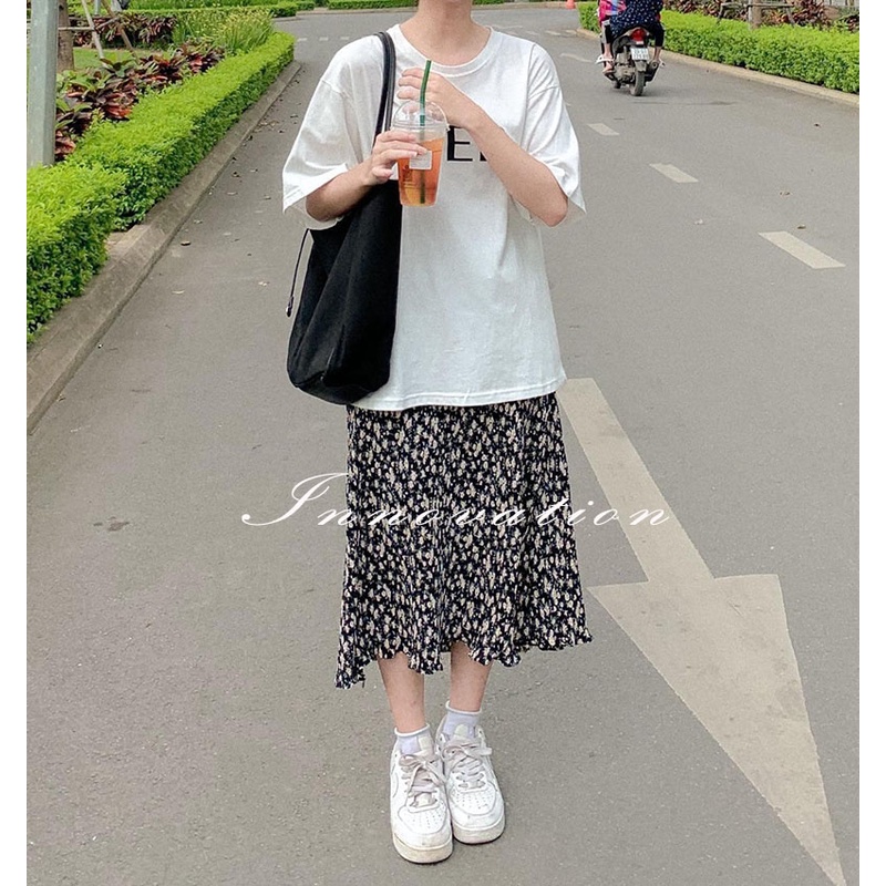 Chân váy hoa nhí dáng dài vintage, chất vải chiffon mềm mịn mát TAN3F01