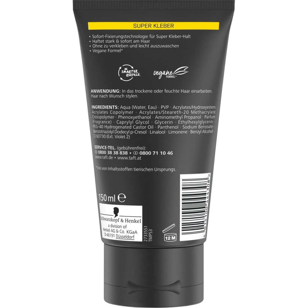 Keo vuốt tóc nam siêu cứng Taft Schwarzkopf Super Kleber 14, keo vuốt tóc nam giữ nếp tóc, 150 ml