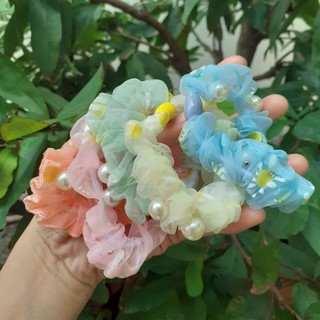 Dây Cột tóc hoa cúc đính hạt siêu sang( được chọn màu)