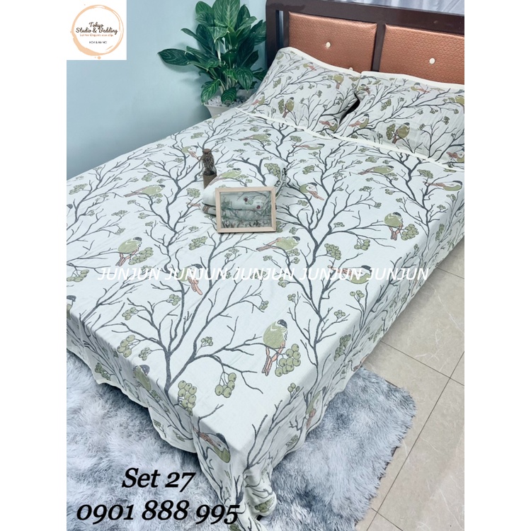(2)TH Set Chăn Ga Gối vải Xô Organic cotton sợi tre