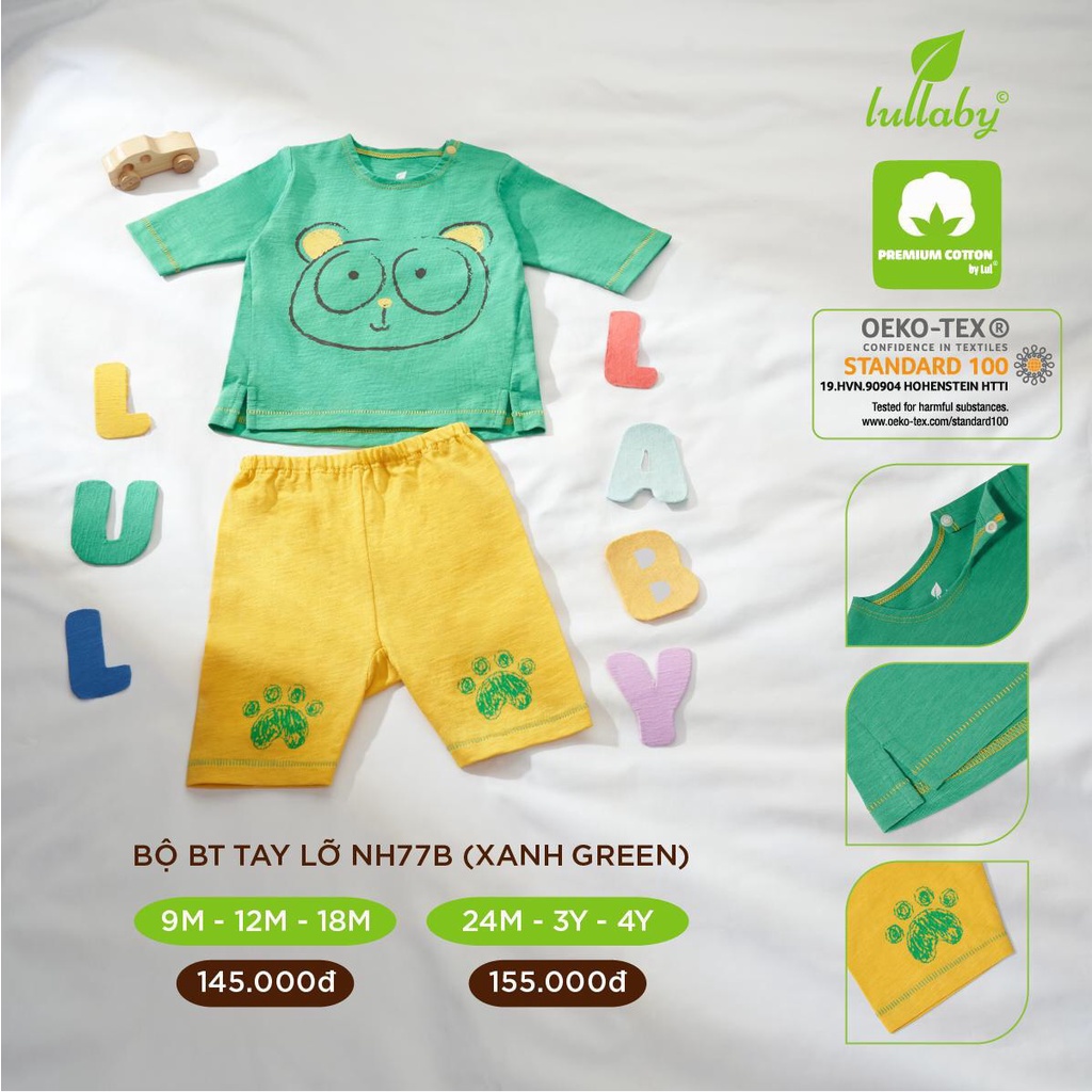[RẺ VÔ ĐỊCH]Bộ tay lỡ họa tiết trẻ em chất cotton cao cấp an toàn cho bé Lullaby chính hãng