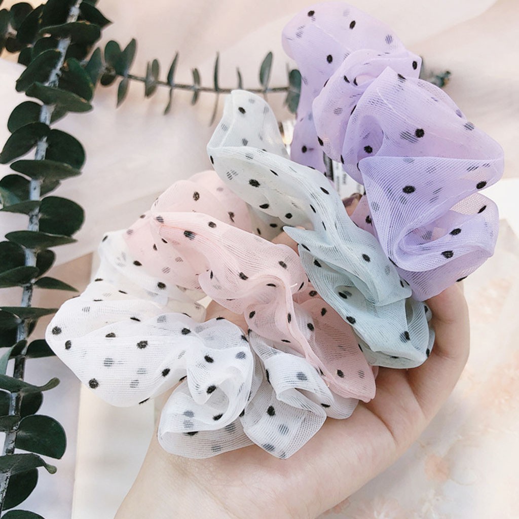 Cột tóc Scrunchies Chấm bi màu Pastel CT51