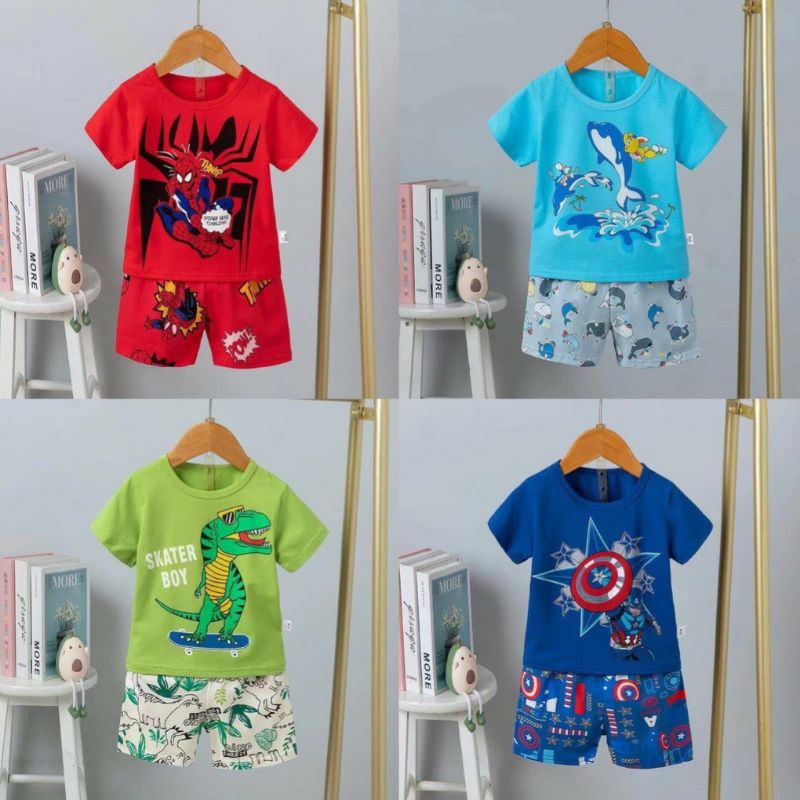 (chọn mẫu 8-15kg)Đồ bộ trẻ em - Bộ cotton cộc tay xuất Hàn cho bé trai (0,5 - 3 tuổi)