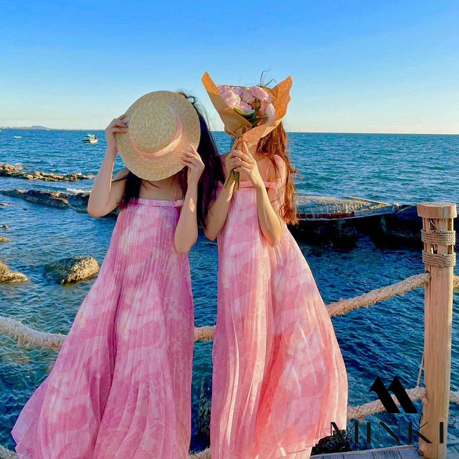 ĐẦM MAXI HOA VÂN DẬP LY - CHẤT LIỆU CAO CẤP - MÀU HỒNG TIỂU THƯ | BigBuy360 - bigbuy360.vn