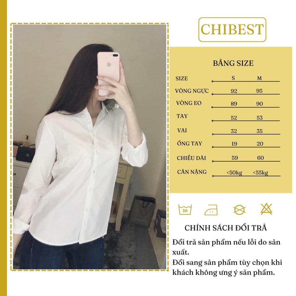 Áo sơ mi nữ công sở trắng basic trơn sang trọng tay dài đẹp kiểu Hàn Quốc CHIBEST SP737
