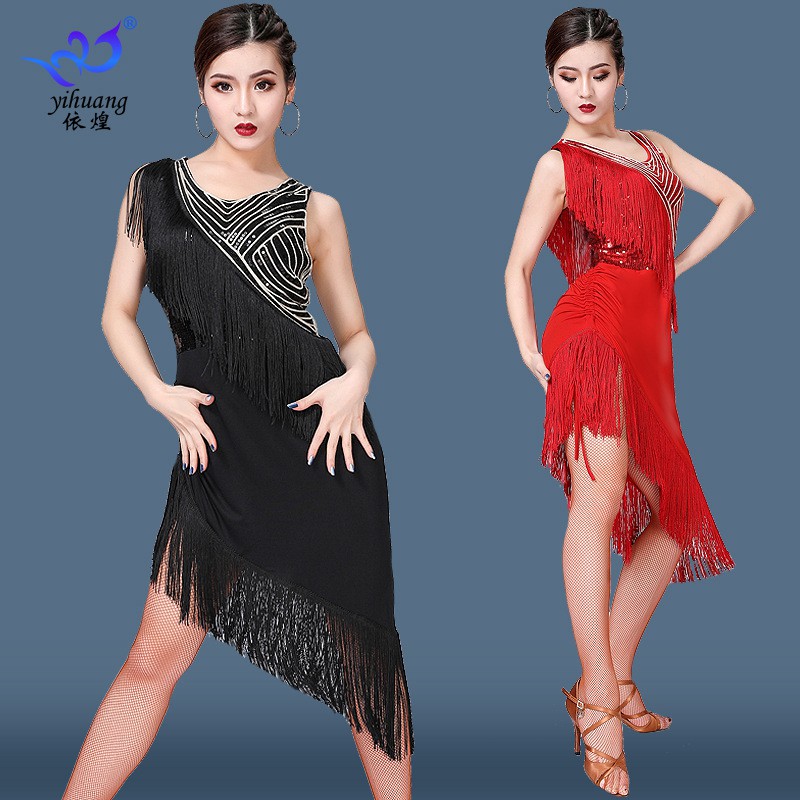 Đầm Khiêu Vũ Latin Viền Tua Rua Đính Kim Sa Dùng Để Trình Diễn Sân Khấu Bán Hàng Trực Tiếp Từ Nhà Máy 1