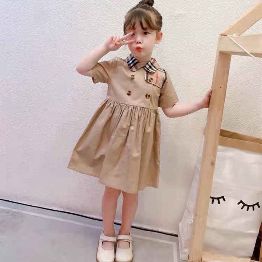 VÁY CHO BÉ GÁI VẢI THÔ KAKI MAY TỈ MỈ, TAY VÀ CHÂN CUỐN GẤU KHÔNG LỘ CHỈ SIZE 9-21KG [V37]