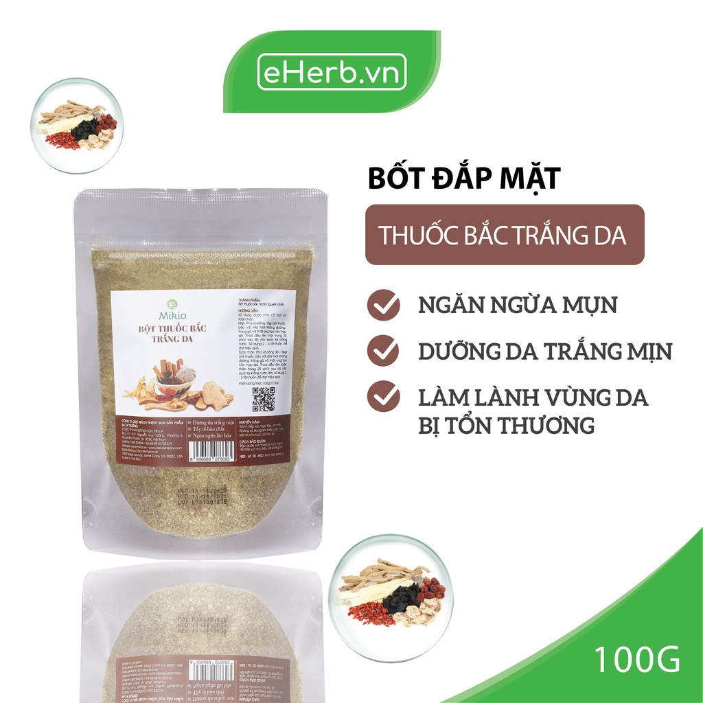 Bột Thuốc Bắc Trắng Da Đắp Mặt Nạ Ngăn Ngừa Mụn Và Giảm Thâm Nám MIKIO 100gr (Túi Zip)