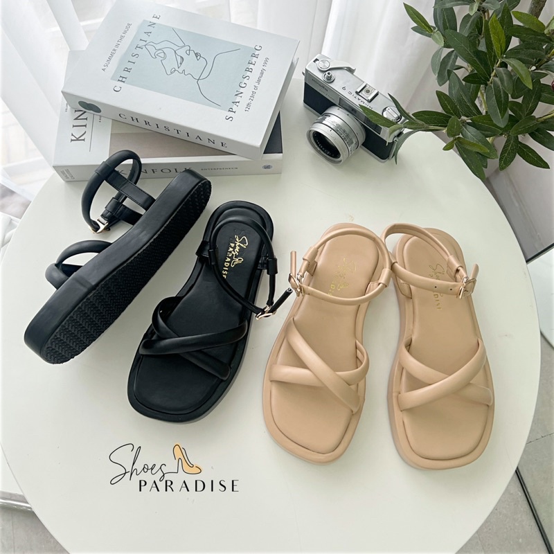 Giày sandal nữ chéo ulzzang đế xuồng trơn 3p chéo đế cao nữ Shoes Paradise SD011