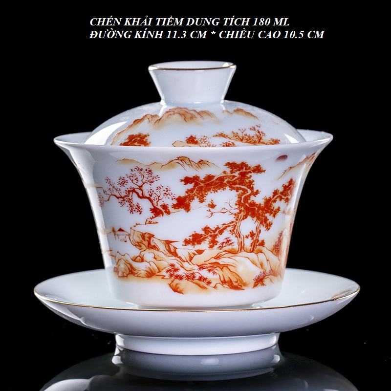 Chén Khải Tiềm Trà Bằng Sứ Trắng Bạch Định Thấu Quang (Dung Tích 180 ml)