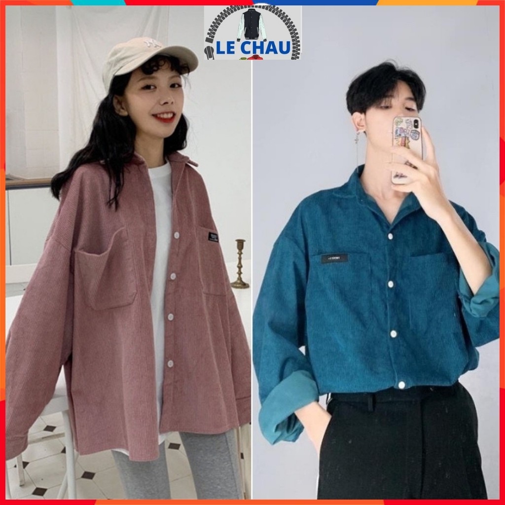Áo khoác nhung tăm unisex form rộng phong cách sơ mi ulzzang street style nam nữ AKSMN01 LECHAU rẻ đẹp chất