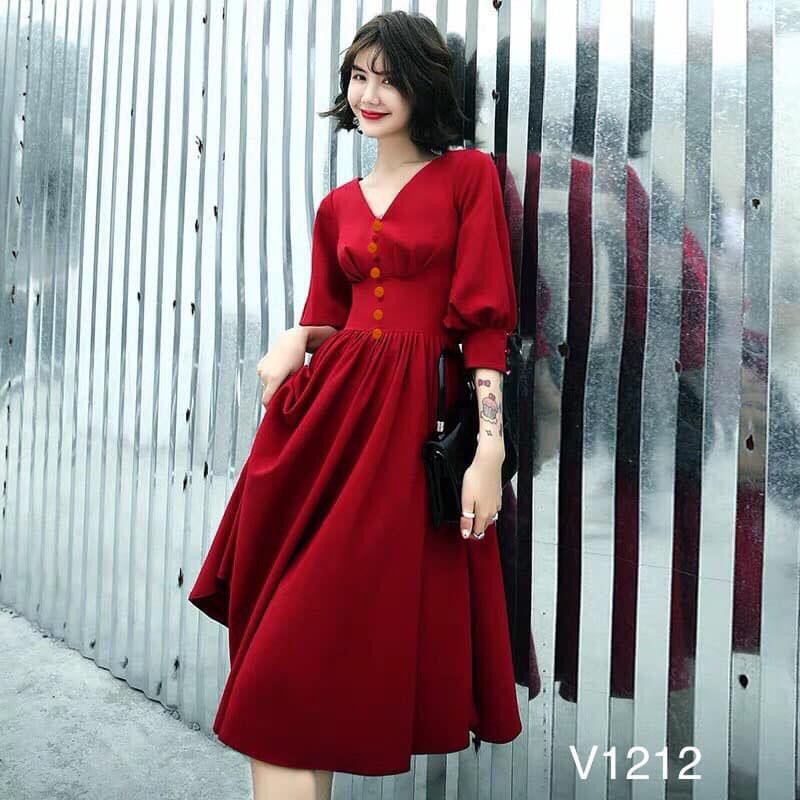 ❣️FREESHIP❣️ Đầm Cổ V Phối Nút Nana Nhiều Size Form Thiết Kế Phom dáng ĐẦM chuẩn đẹp,