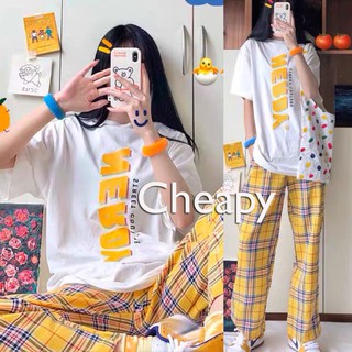 [C167] Set bộ kẻ áo thun NERDY + QUẦN PANT KẺ VÀNG - Set bộ đồ áo phông mix quần caro dáng suông rộng cực xinh