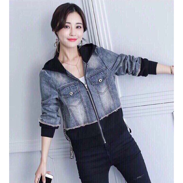 Áo khoác jean nữ kèm mũ, áo jean, áo bò - DTH