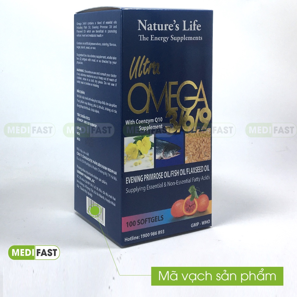 Viên uống sáng mắt, bổ não Omega 369 Ultra xanh biển - Hộp 100 viên có thêm dầu hoa anh thảo, Vitamin E đẹp da