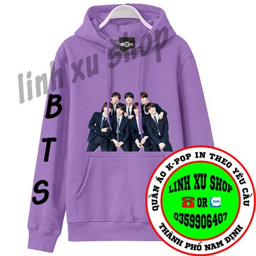 áo hoodie BTS ARMY màu tím nhạc Kpop dáng thụng chất nỉ lót bông in theo yêu cầu