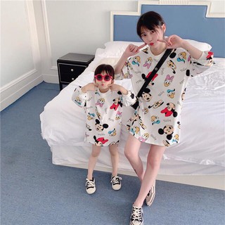 Đồ đôi mẹ con, Đồ đôi mẹ bé, Đồ đôi mẹ bé gái, Váy đôi mẹ con họa tiết Mickey đáng yêu, Váy Mickey mẹ, Váy Mickey con