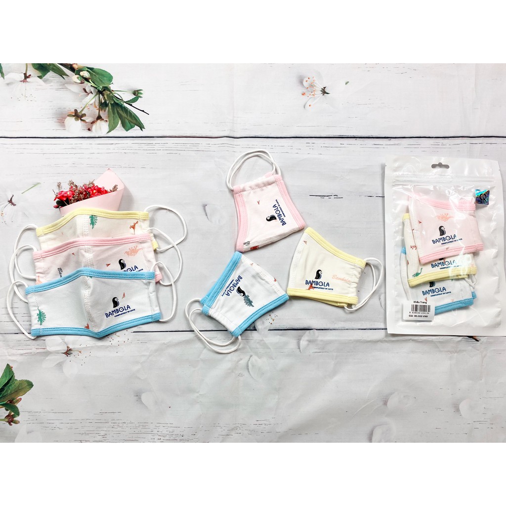 Set 3 khẩu trang trẻ em CAYABE vải sợi tre kháng khuẩn Bambola mềm mại cho bé
