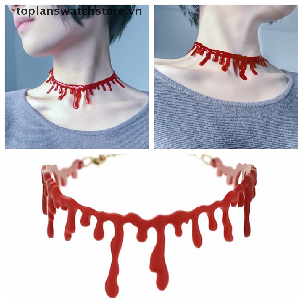 Toplanswatchstore Vòng Cổ Choker Đính Hạt Máu Đỏ Phong Cách Punk Rock Hóa Trang Halloween