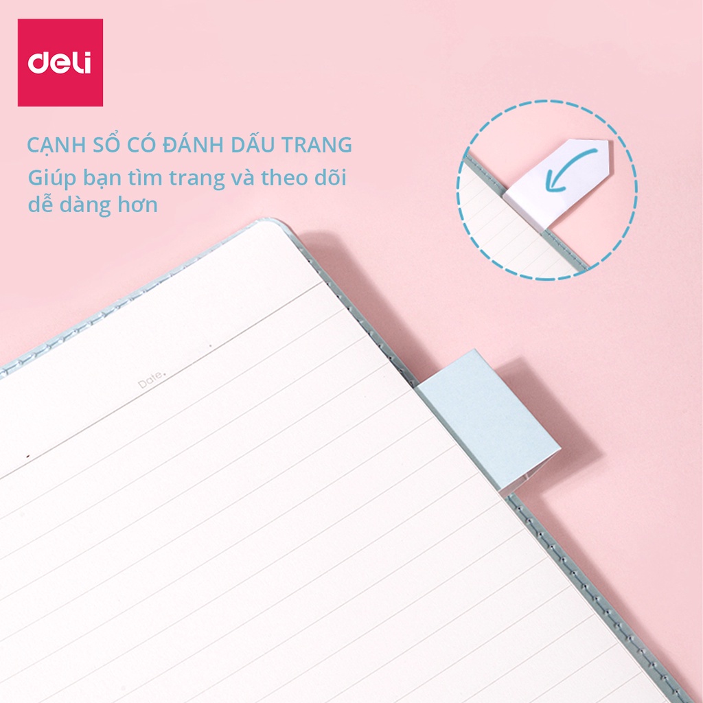 Sổ tay ghi chép Deli bìa da khâu gáy khổ 16K/32K 192 trang Hình hoa anh đào Sakura nhiều màu giấy kẻ ngang chống lóa mắt