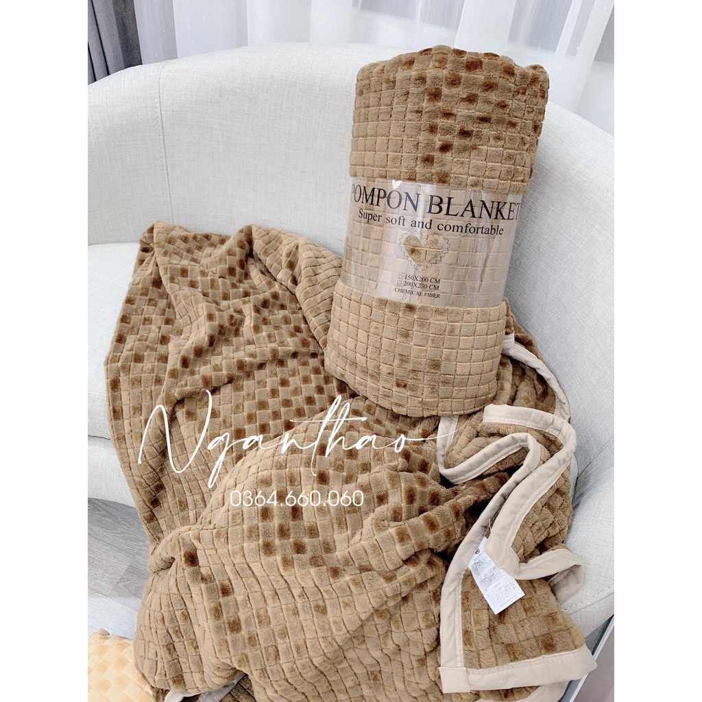 Chăn mền blanket ô vuông, mềm mượt, không rụng lông