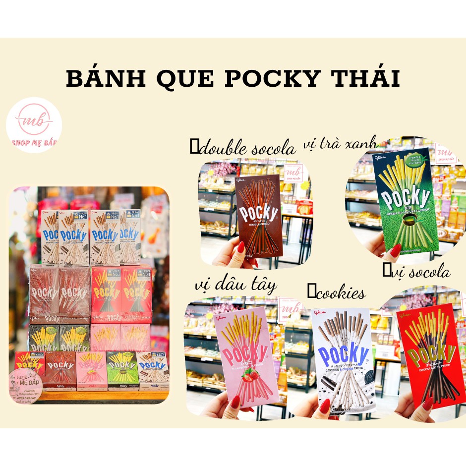 Bánh Que Pocky Thái Lan - Hộp 39Gram - Vị Chocolate, Trà Xanh, Doulbe, Choco Cookie và Dâu [Hàng Nhập]