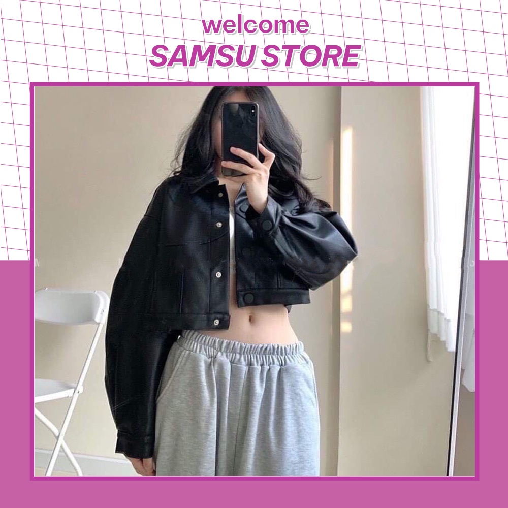 Áo khoác da nữ ❤️ Áo croptop da khoác ngoài tay dài cúc bấm siêu xinh mặc đi học đi chơi