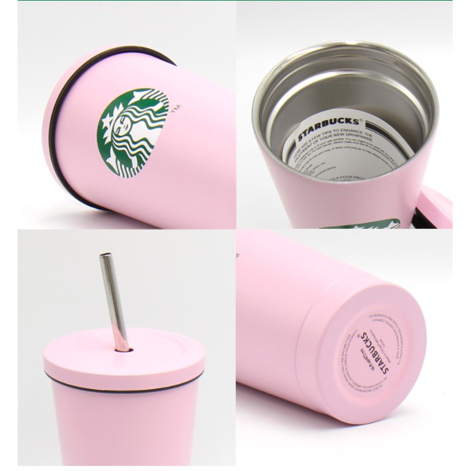 Starbucks Cold Tumbler màu hồng 473ml- bao gồm một ống hút và bàn chải làm sạch "nhập khẩu Hàn Quốc"
