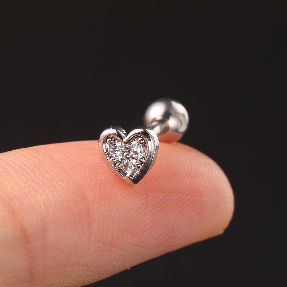 Khuyên Xỏ Sụn Tai Bằng Bạc Zircon Màu Sắc Hình Trái Tim Cho Nữ
