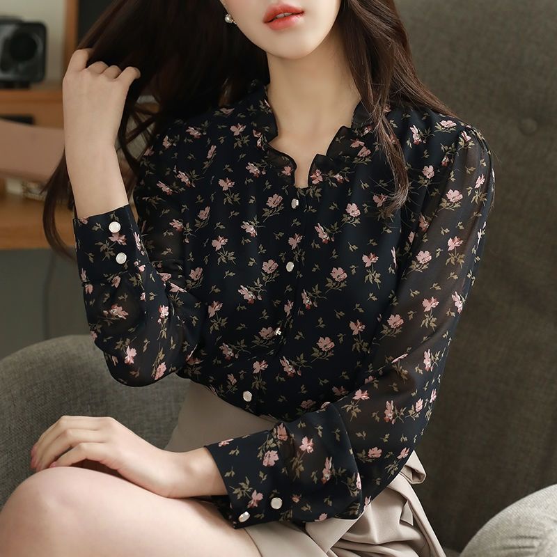 Áo Sơ Mi Chiffon Tay Dài Cổ Chữ V In Họa Tiết Hoa Thời Trang Xuân Hè Phong Cách Phương Tây Mới 2022 Dành Cho Bạn Nữ Tuổi Trung Niên