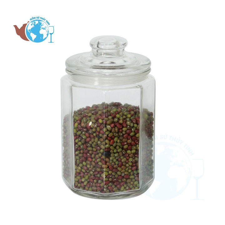 Lọ thủy tinh đựng gia vị lục giác nắp thủy tinh 1500ml