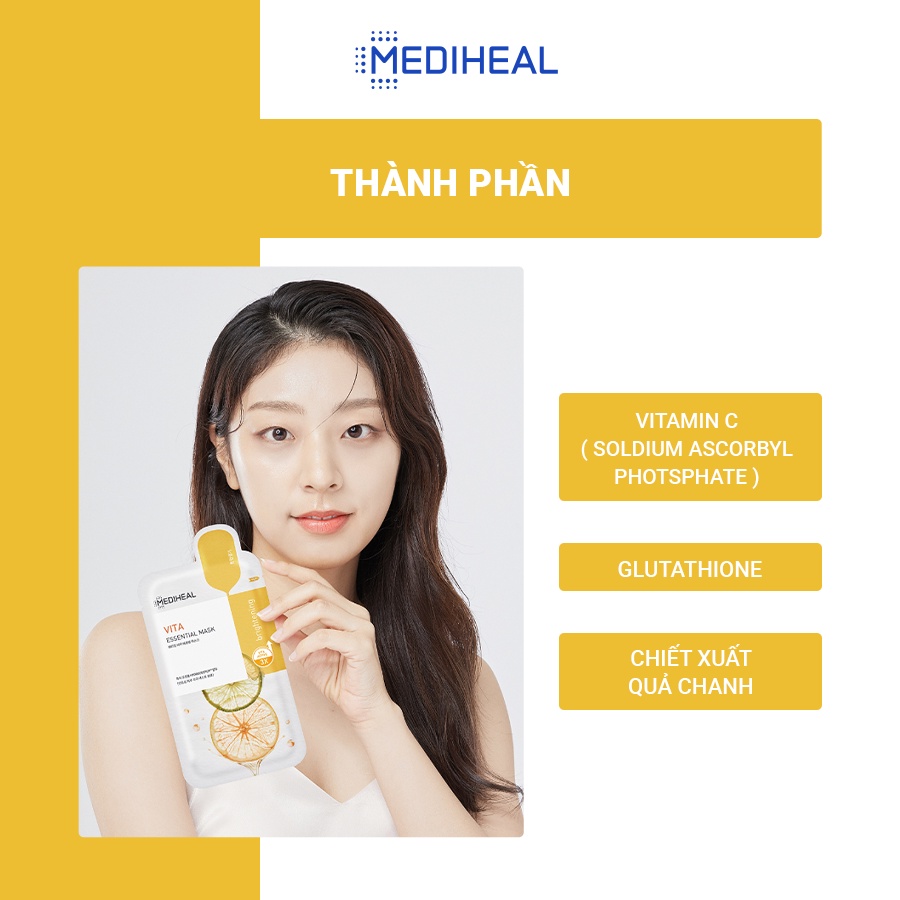 Mặt Nạ Dưỡng Da Trắng Sáng, Mờ Thâm Cho Da Mụn Mediheal Vita Brightening Essential Mask 24ml