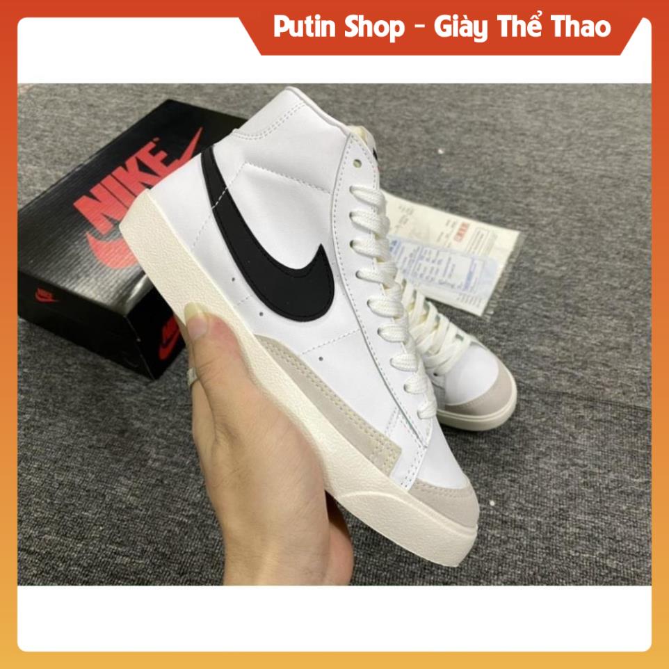 Giày thể thao nam nữ Blazer Mid 77 Vintage logo đen cổ cao, Giầy Sb Sơn tùng Trắng Đen Hight Full Box