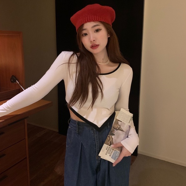 【ZHELIHANGFEI】Áo Dệt Kim Tay Dài Dáng Ôm Quyến Rũ Trẻ Trung Cho Bạn Gái