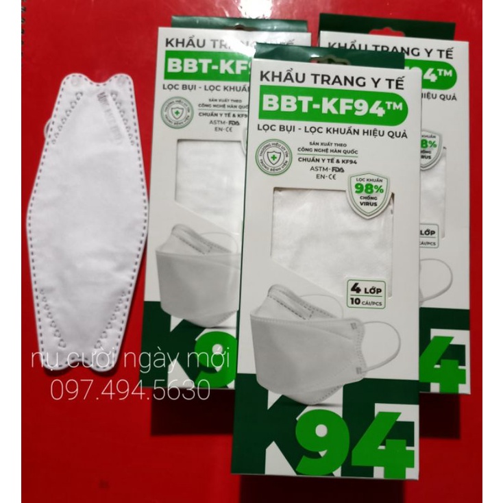 Combo  3 gói khẩu trang KF94 4 lớp Bông Bạch Tuyết màu trắng.