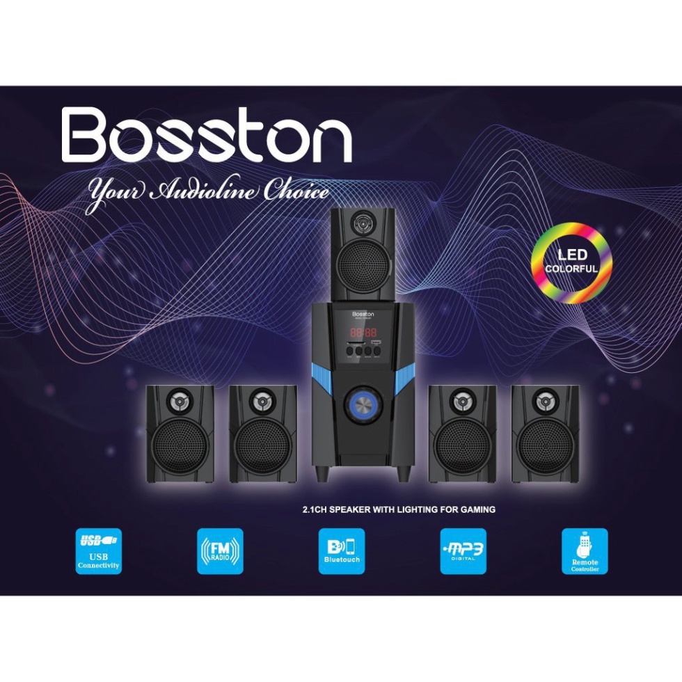 Loa vi tính 5.1 kiêm Bluetooth USB thẻ nhớ Bosston T3800-BT 45W led RGB 7 màu, nguồn 220V