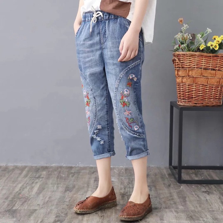 Quần jean bò bagy nữ lưng thun lửng 7 tất SIZE ĐẠI bigsize size M, L, XL, 2XL,3XL